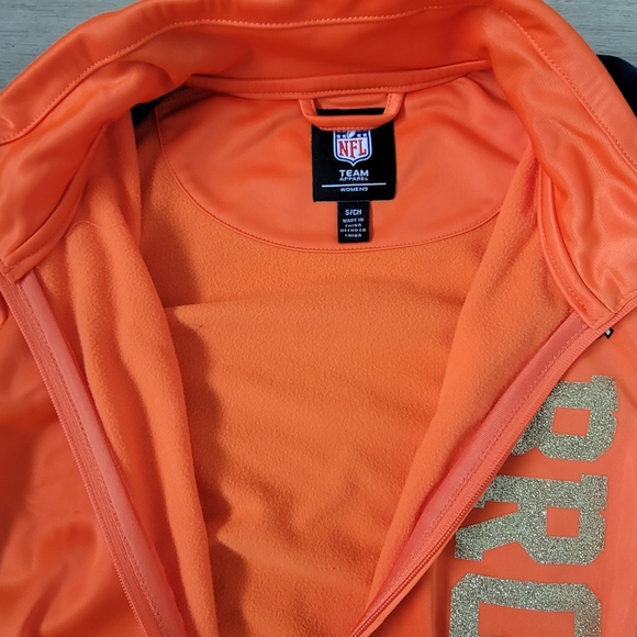 Denver Broncos NFL Sparkle Type Orange Track Jacket Full Zip Womens Small - Picture 8 of 16